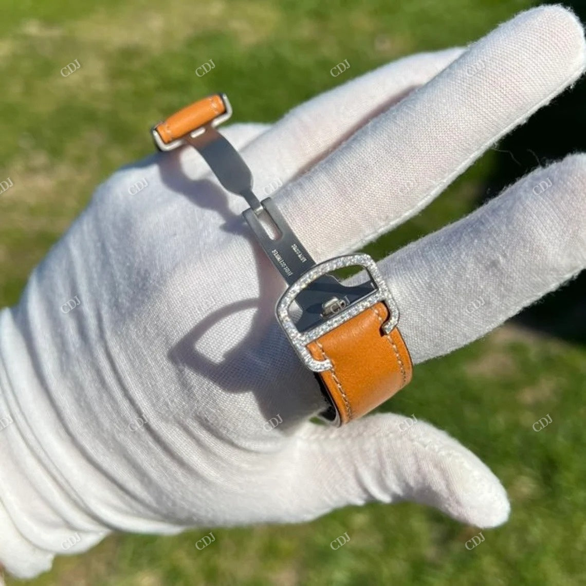 Cartier Santos Moissanite Diamond Leather Belt Watch customdiamjewel