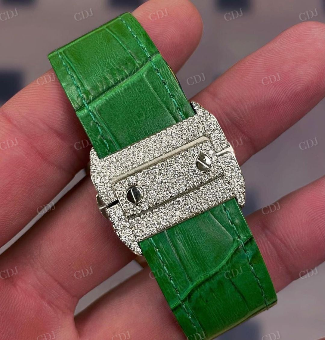 VVS1 D Color Moissanite Fully Bus Down Iced Out Green Belt Watch customdiamjewel