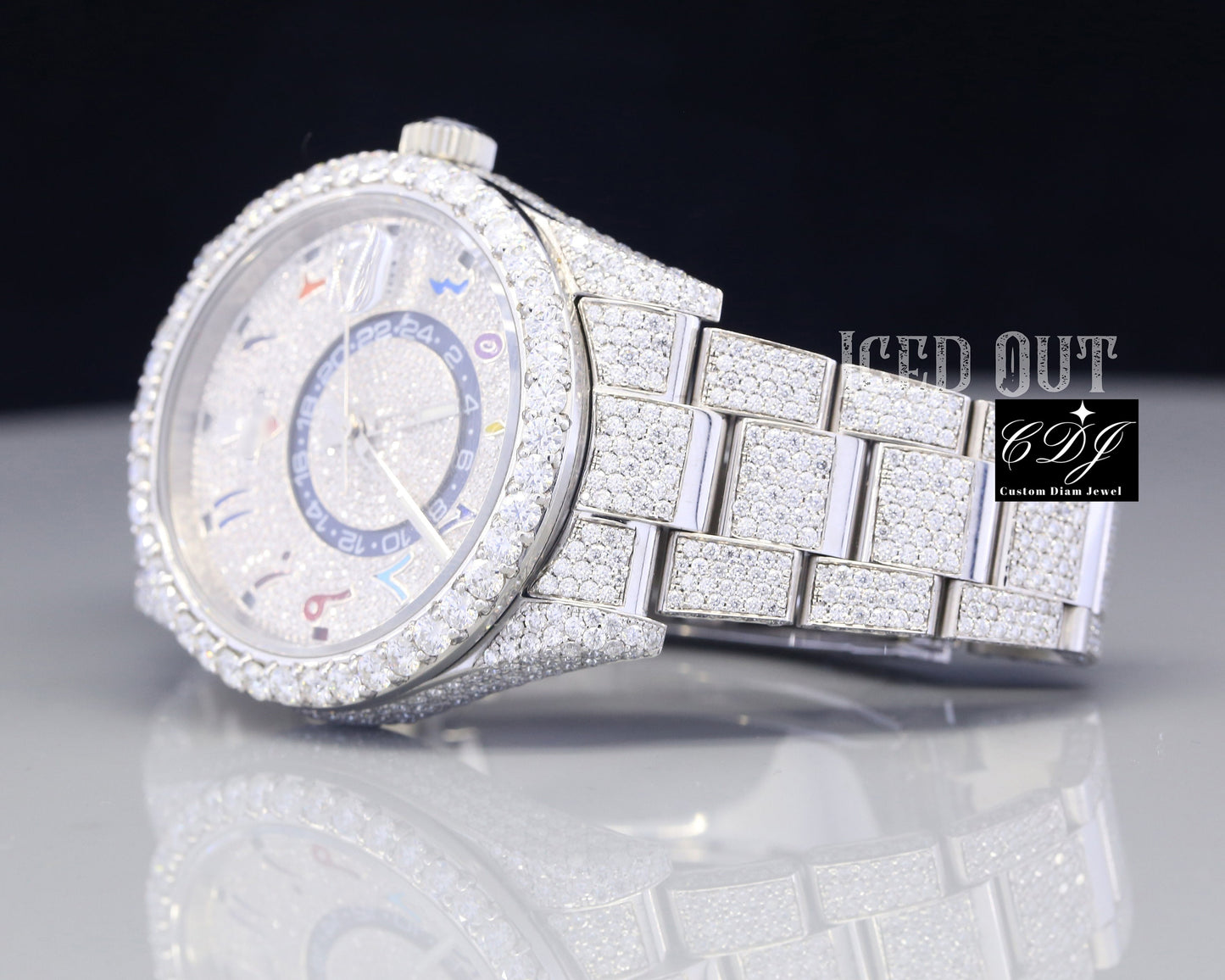 Hip Hop Rolex Sky Dweller Moissanite Diamond Watch customdiamjewel