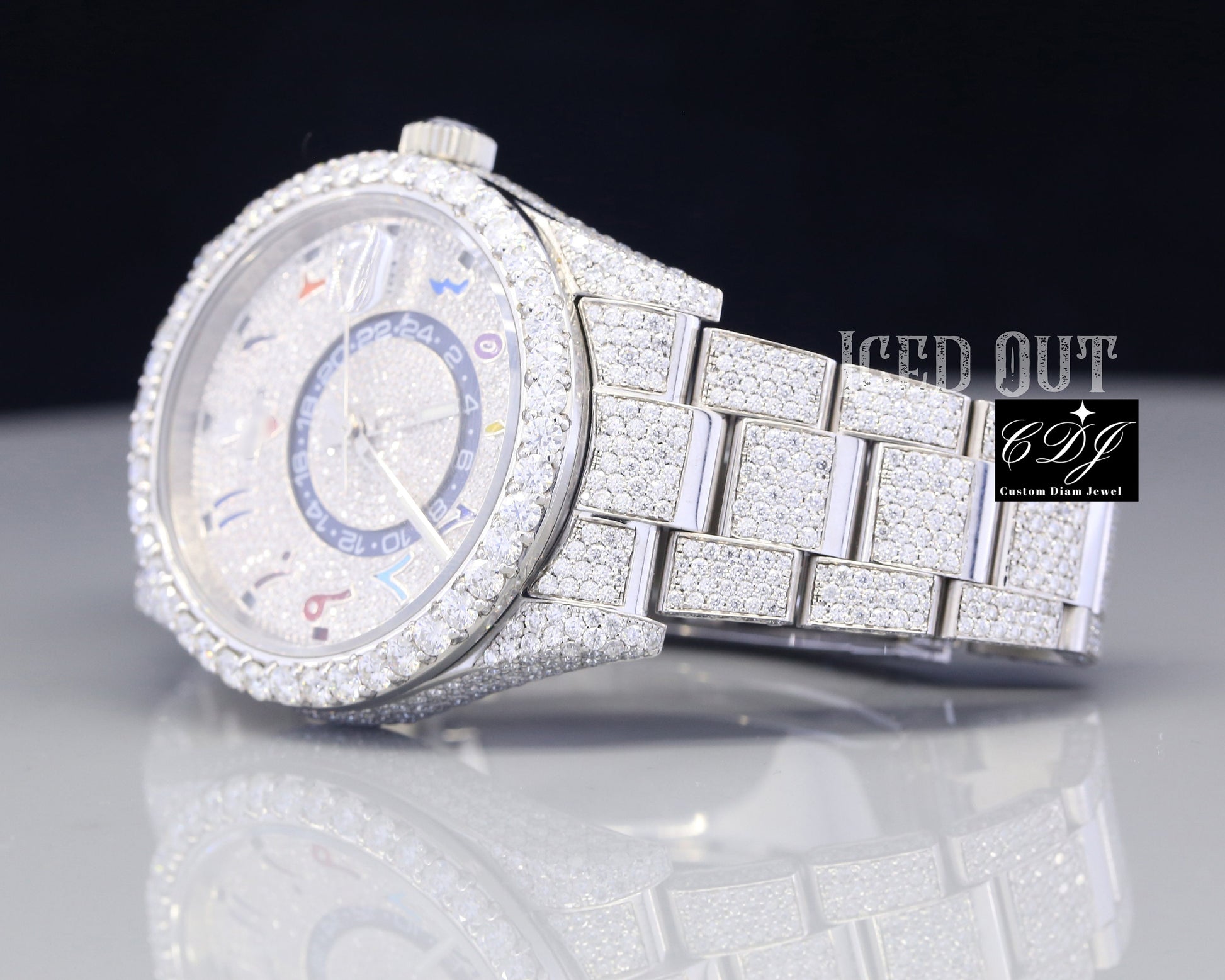 Hip Hop Rolex Sky Dweller Moissanite Diamond Watch customdiamjewel