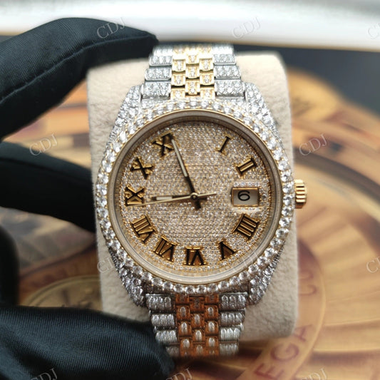 Full Iced Out Yellow White Tone Rolex Jubilee Watch customdiamjewel