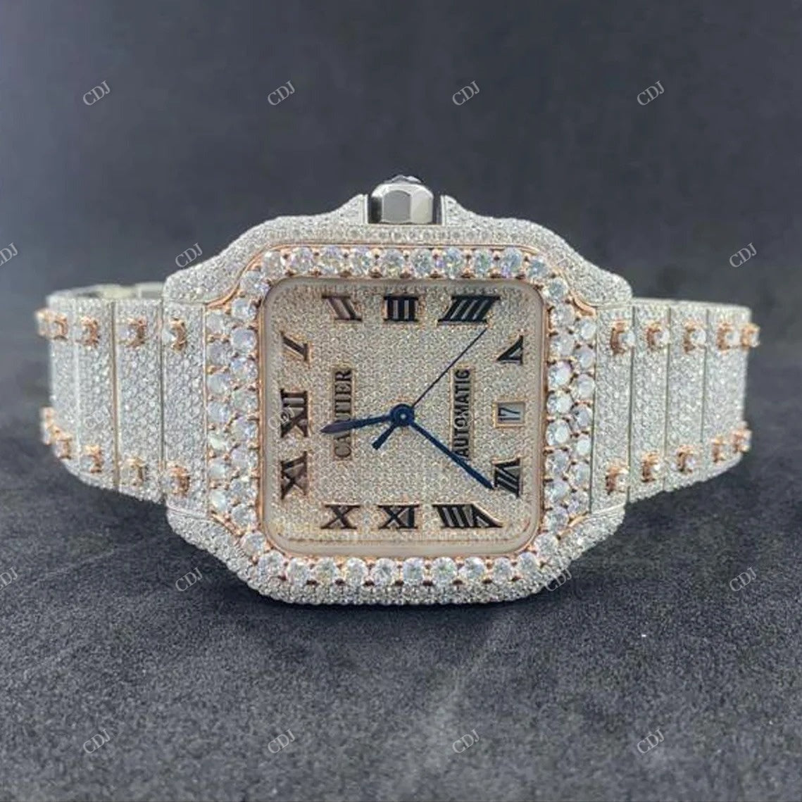Luxury Round Moissanite Cartier Santos Watch customdiamjewel