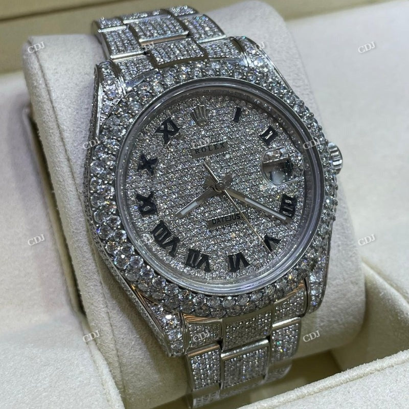 Rolex Oyster Full White Moissanite Rapper Style Watch customdiamjewel