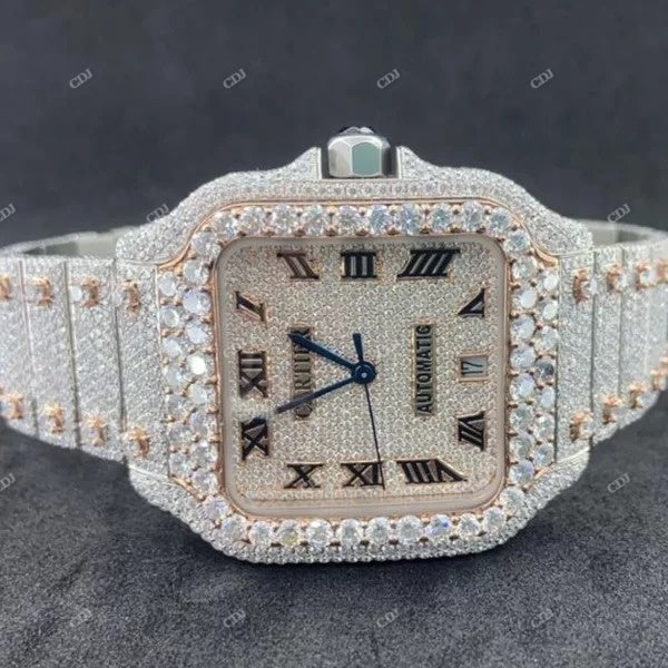 Luxury Round Moissanite Cartier Santos Watch customdiamjewel