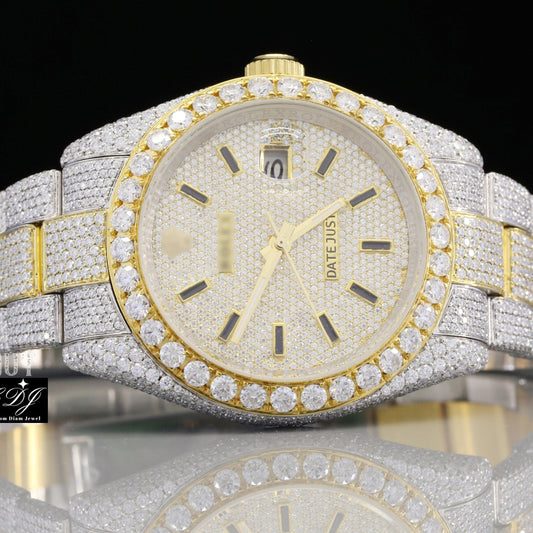 Classic Rolex Two Tone Moissanite Diamond Iced Out Watch customdiamjewel