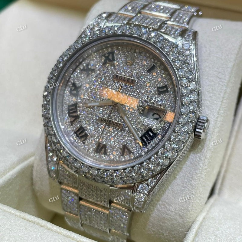 Rolex Oyster Full White Moissanite Rapper Style Watch customdiamjewel