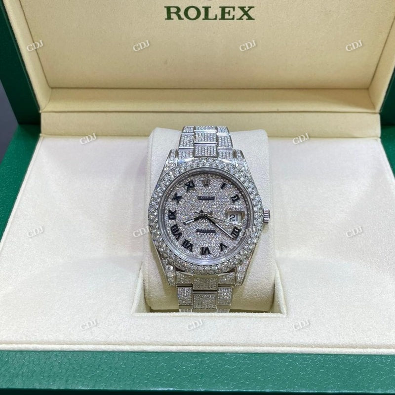 Rolex Oyster Full White Moissanite Rapper Style Watch customdiamjewel