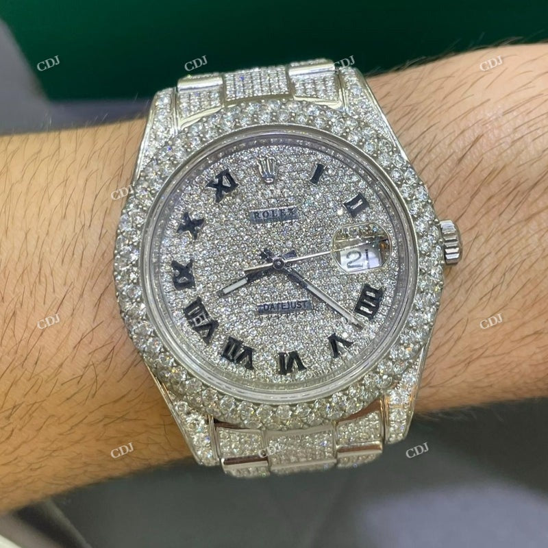 Rolex Oyster Full White Moissanite Rapper Style Watch customdiamjewel