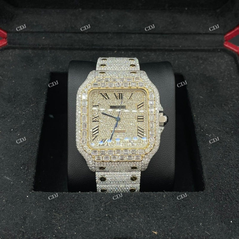 Fully Iced Out Moissanite Cartier Santos Watch For Men customdiamjewel