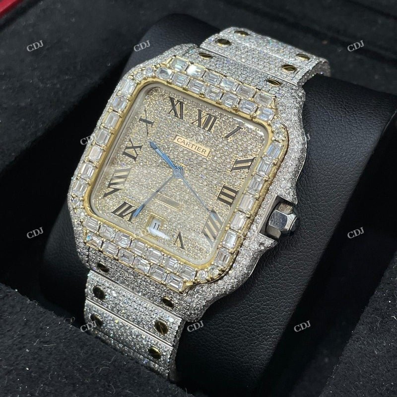Fully Iced Out Moissanite Cartier Santos Watch For Men customdiamjewel