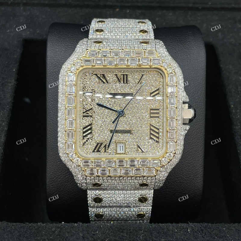 Fully Iced Out Moissanite Cartier Santos Watch For Men customdiamjewel