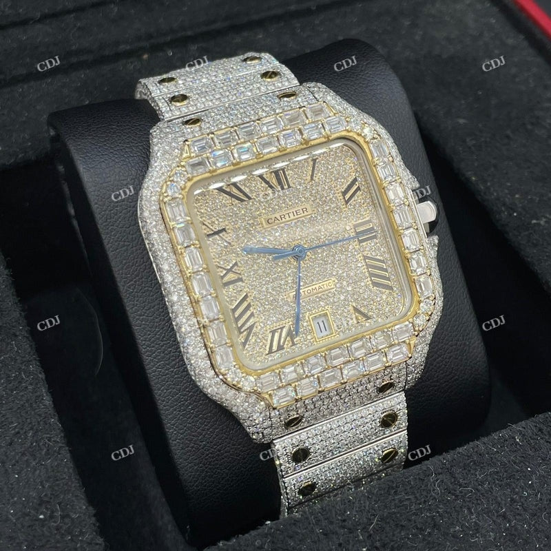 Fully Iced Out Moissanite Cartier Santos Watch For Men customdiamjewel