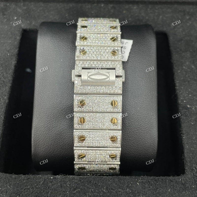 Fully Iced Out Moissanite Cartier Santos Watch For Men customdiamjewel
