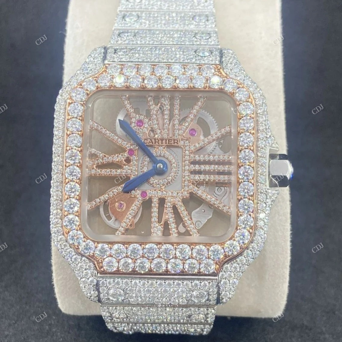 Moissanite VVS Cartier Skeleton Iced Out Watch customdiamjewel