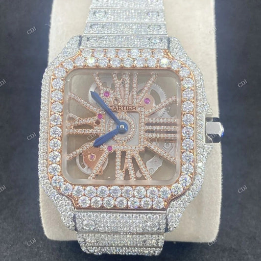 Moissanite VVS Cartier Skeleton Iced Out Watch customdiamjewel