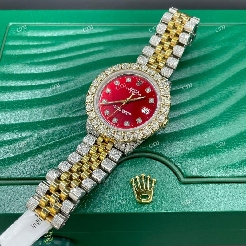 Rolex Jubilee Red Dial Moissanite Men's Watch customdiamjewel