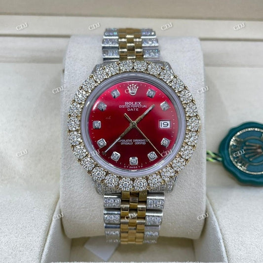 Red Dial Rolex Moissanite Watch For Men customdiamjewel