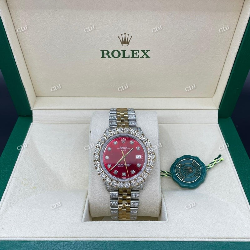 Rolex Jubilee Red Dial Moissanite Men's Watch customdiamjewel