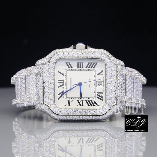 Premium Fully Customized Iced Out Cartier Diamond Watch customdiamjewel