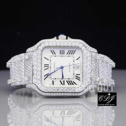 Moissanite Roman Number Dial Fully Iced Out Diamond Automatic Watch customdiamjewel