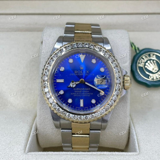 Blue Dial Rolex Oyster Belt Moissanite Watch customdiamjewel