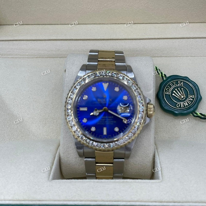 Blue Dial Rolex Oyster Belt Moissanite Watch customdiamjewel