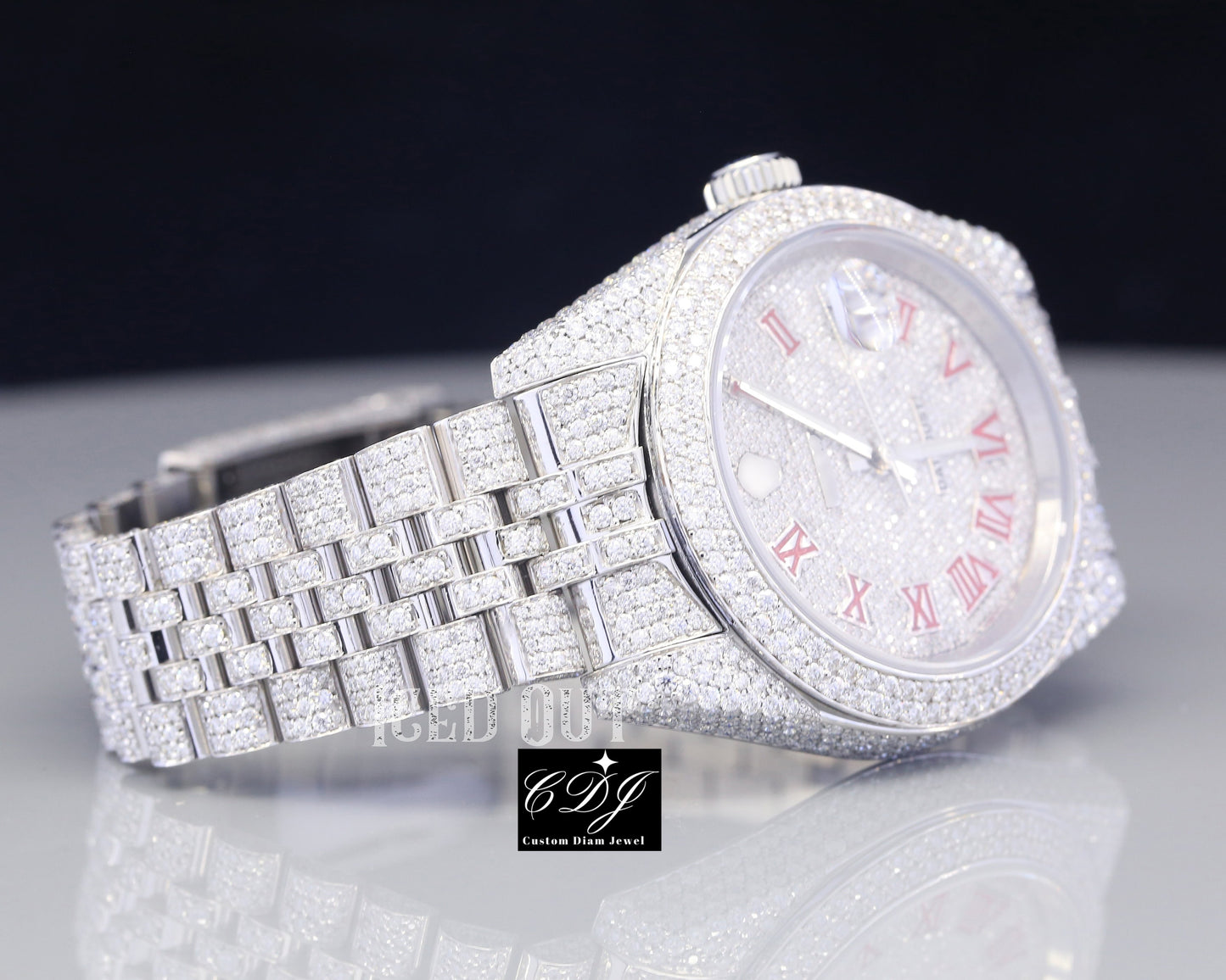 Luxury Iced Out Moissanite Diamond Datejust Rolex Watch customdiamjewel