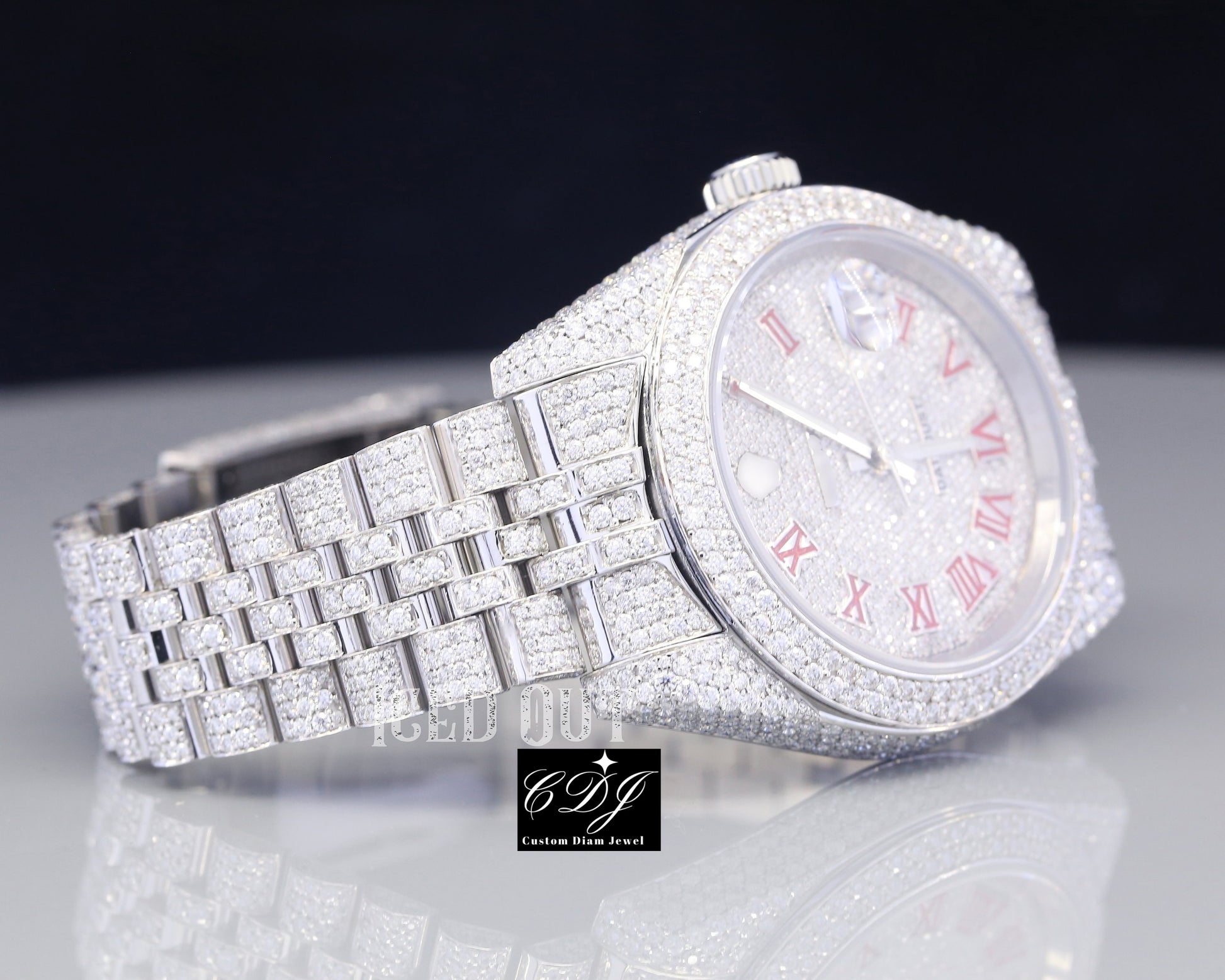 Luxury Iced Out Moissanite Diamond Datejust Rolex Watch customdiamjewel