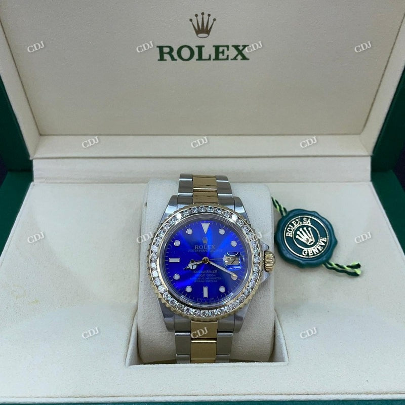Blue Dial Rolex Oyster Belt Moissanite Watch customdiamjewel