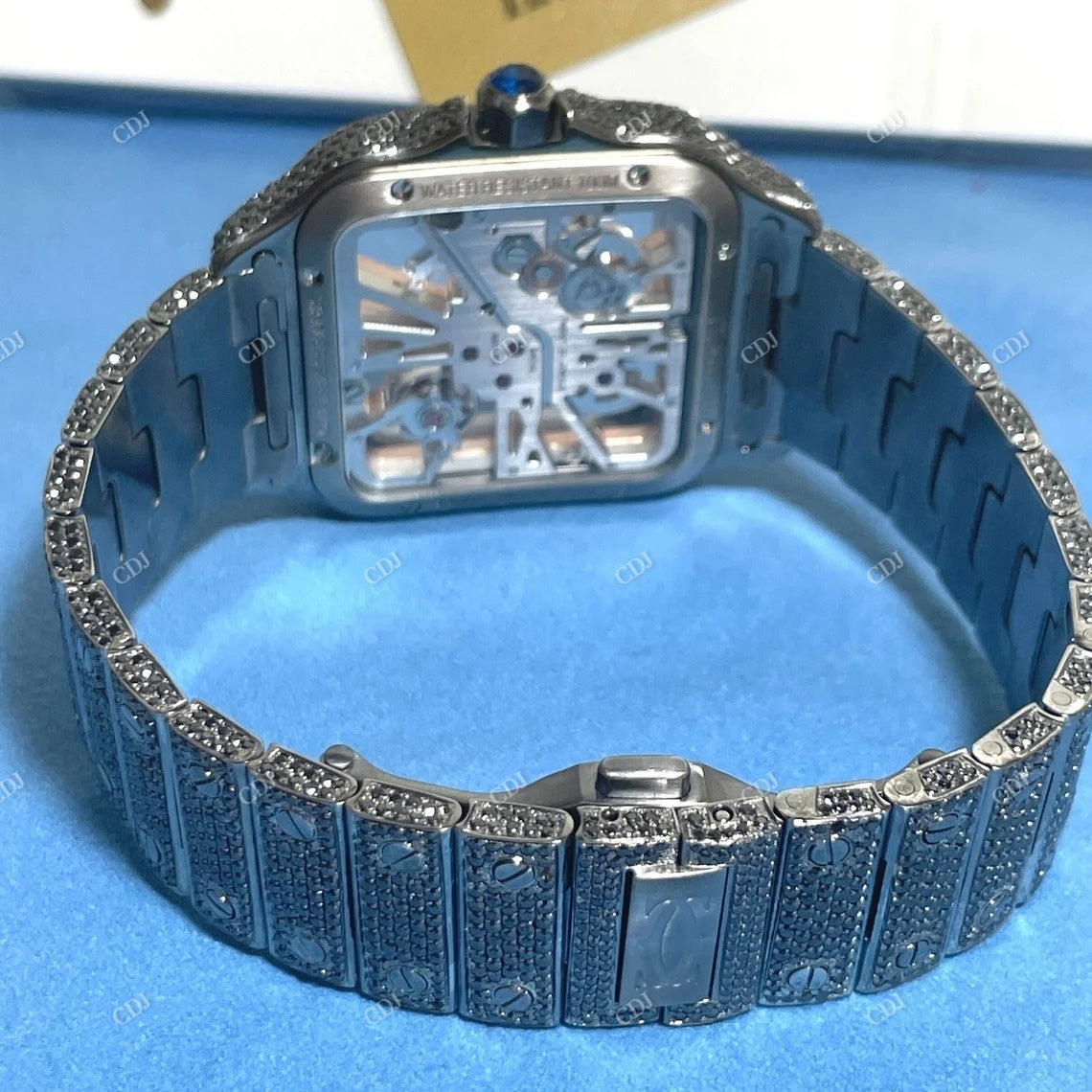 Cartier Skeleton Black & White Moissanite Iced Out Watch customdiamjewel