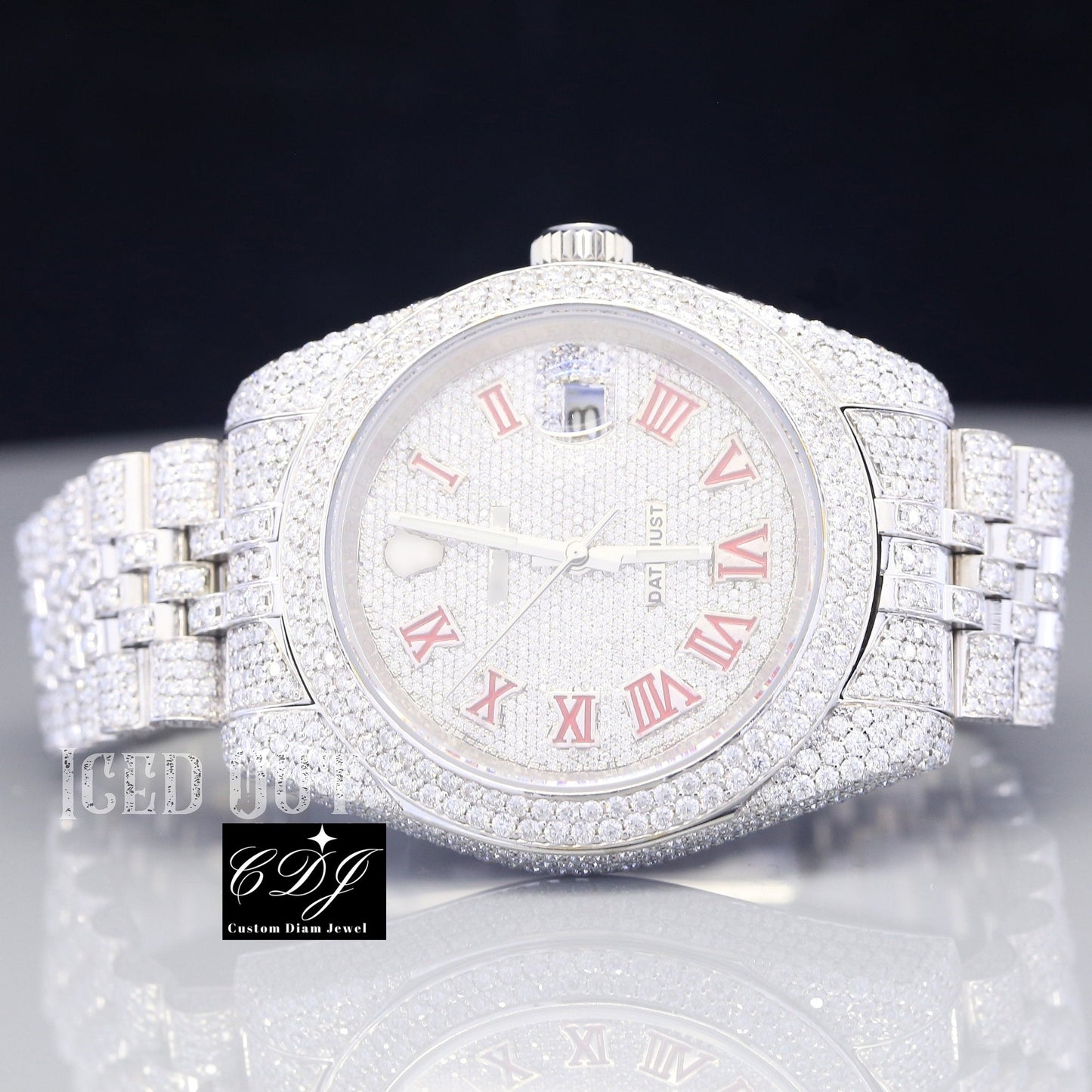 Luxury Iced Out Moissanite Diamond Datejust Rolex Watch customdiamjewel
