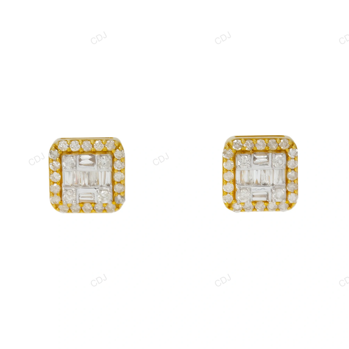 Square Shape Lab Grown Diamond Cluster Gold Earrings