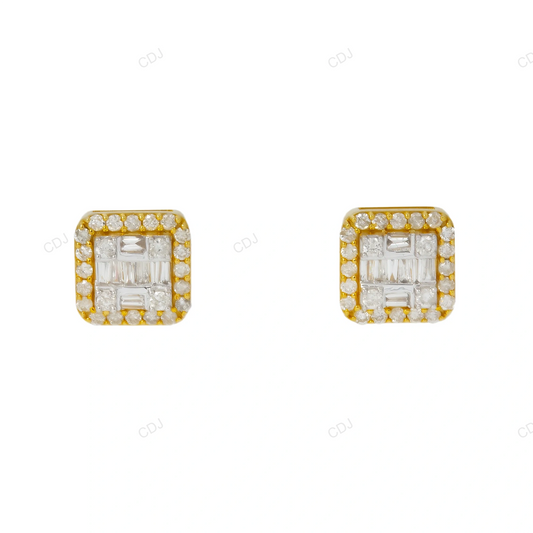 Square Shape Lab Grown Diamond Cluster Gold Earrings