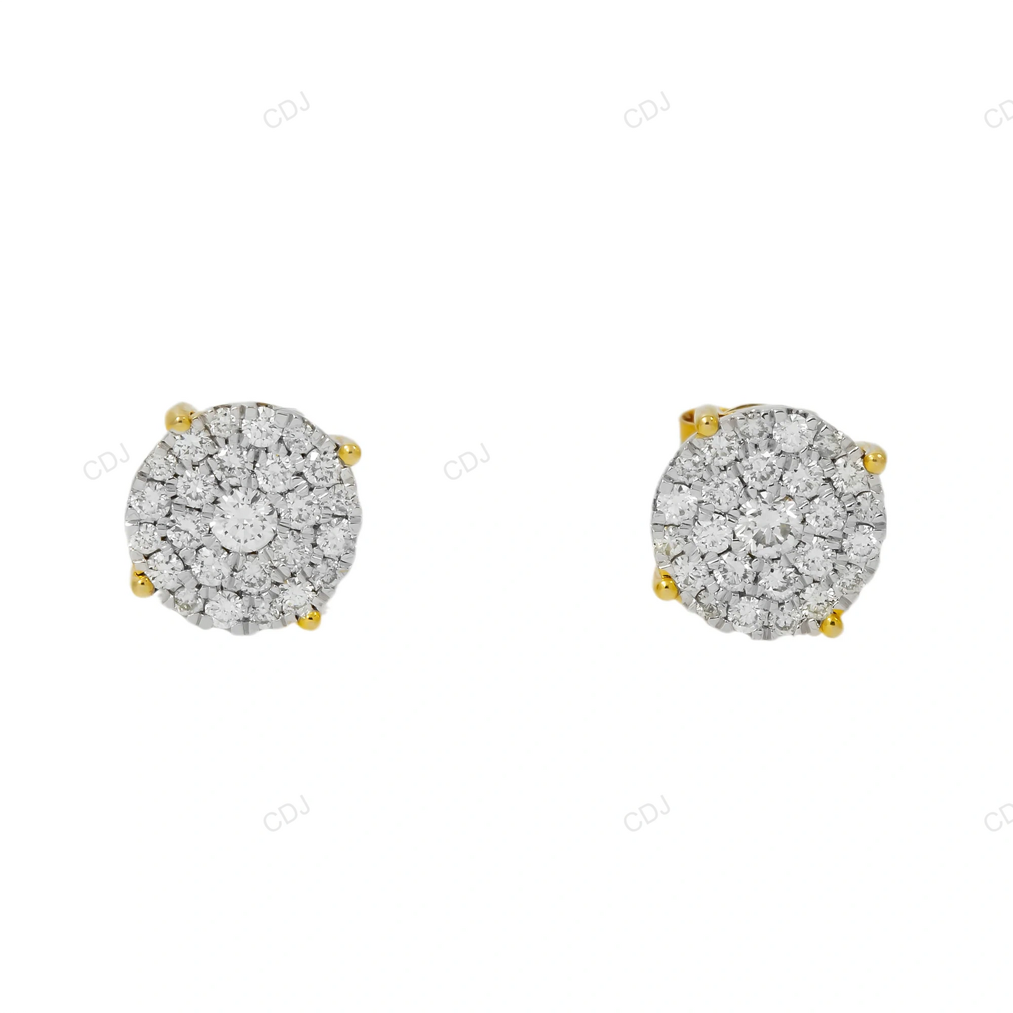 Hip Hop cluster Yellow Gold Lab Grown Diamond Earrings
