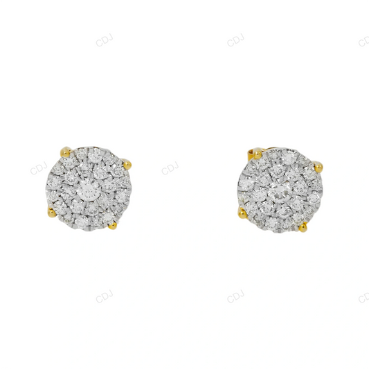 Hip Hop cluster Yellow Gold Lab Grown Diamond Earrings