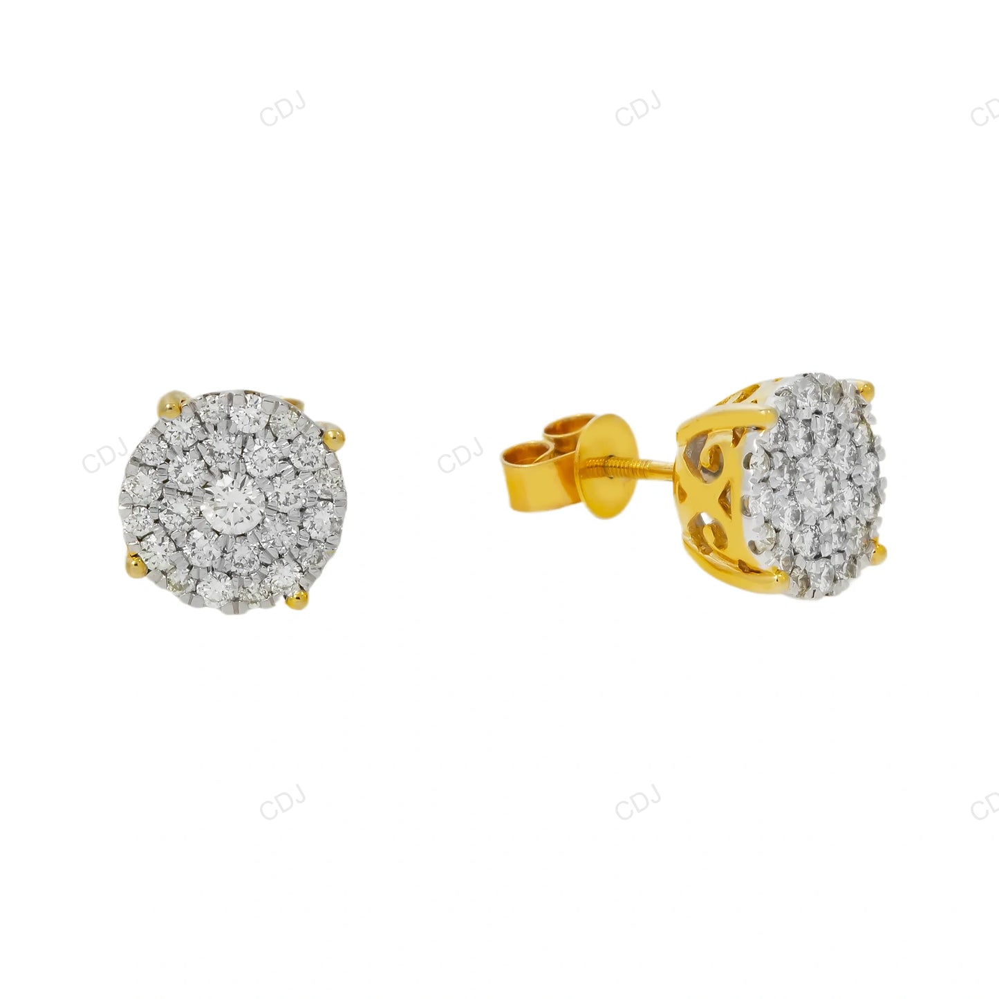 Hip Hop cluster Yellow Gold Lab Grown Diamond Earrings