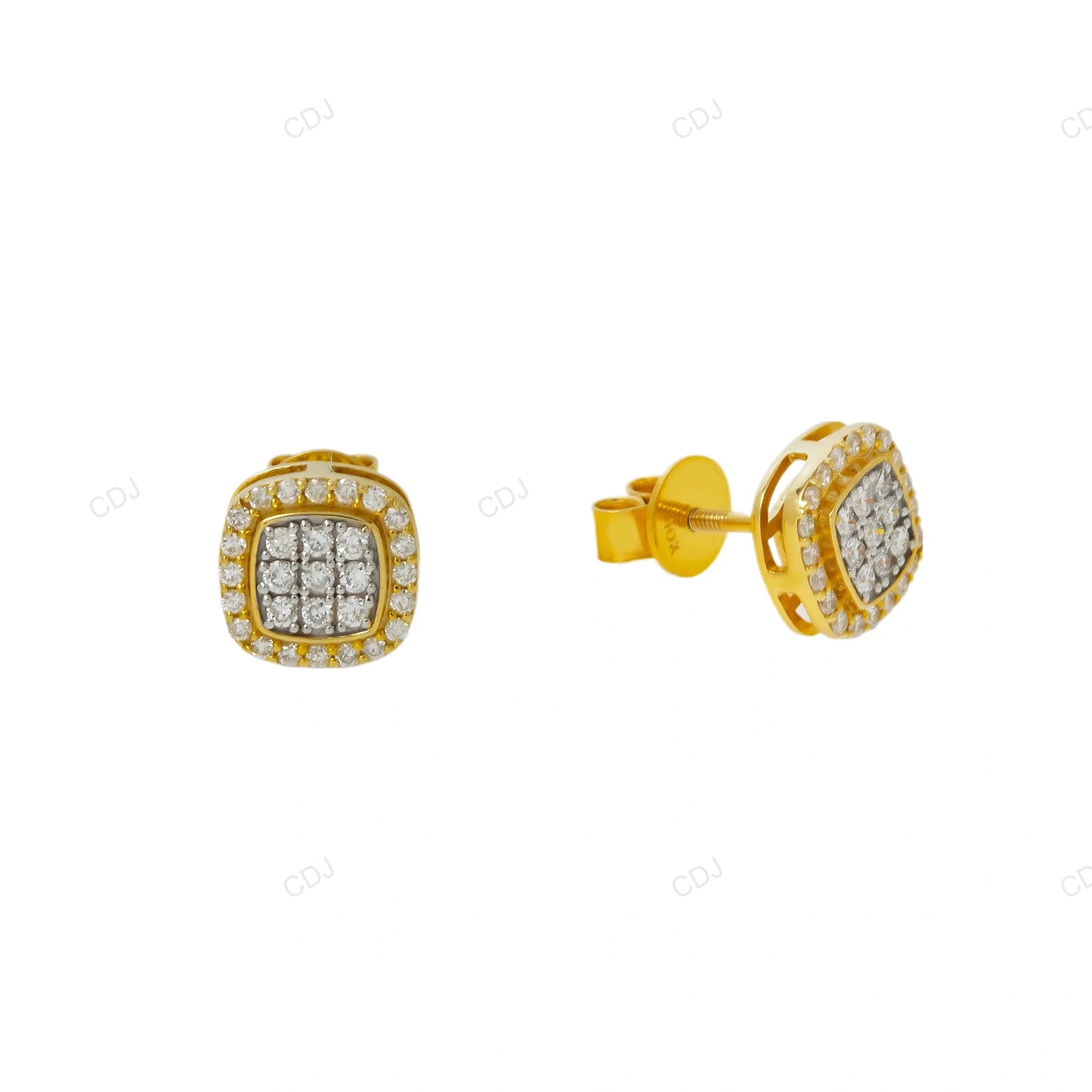Yellow Gold Lab Grown Diamond Square Stud Earrings