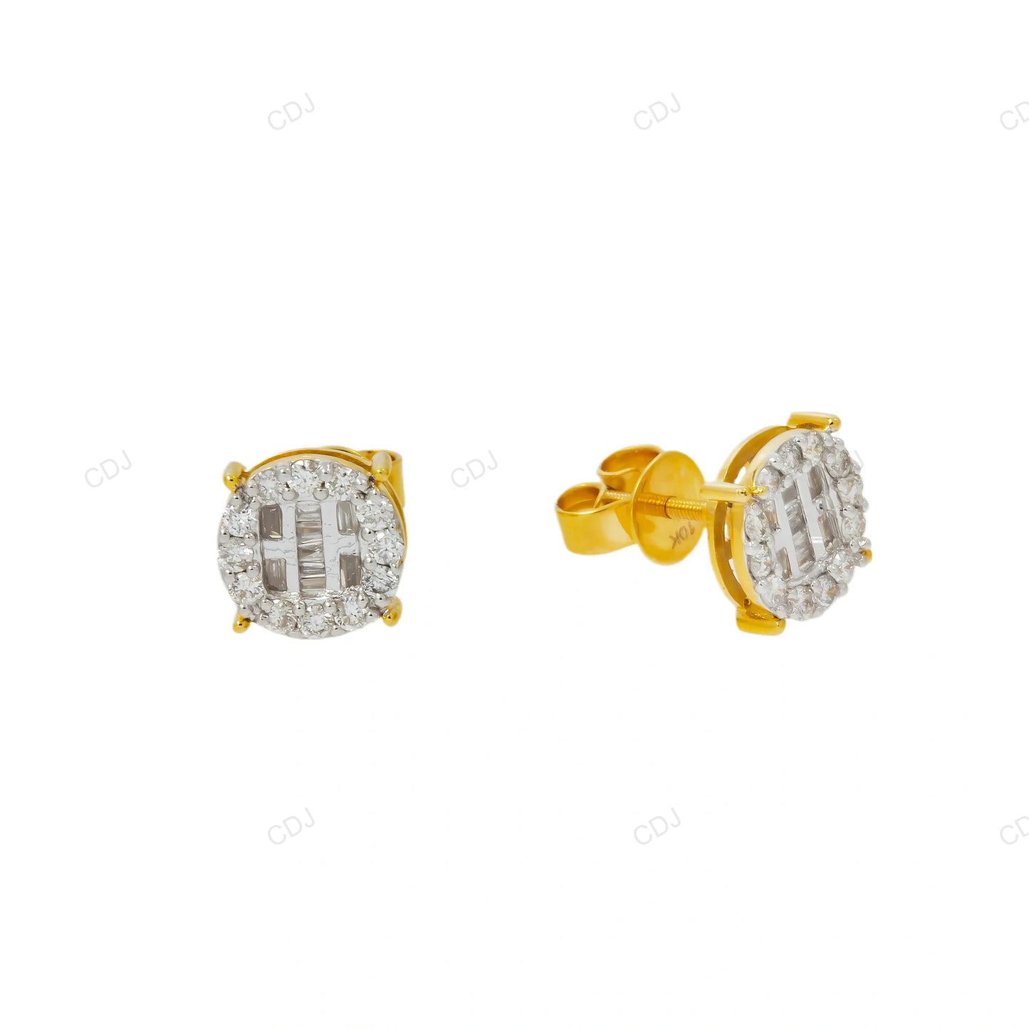 10K Gold Cluster Baguette Lab Grown Diamond Stud Earrings
