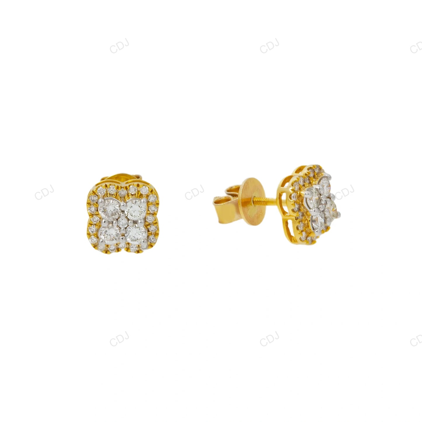 10K Gold Lab Grown Diamond Cluster Clover Earrings