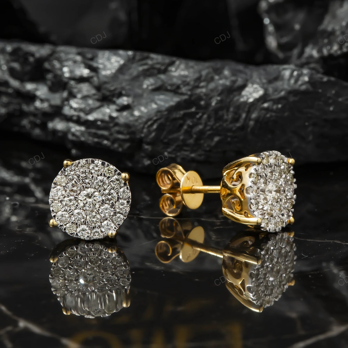 Hip Hop cluster Yellow Gold Lab Grown Diamond Earrings
