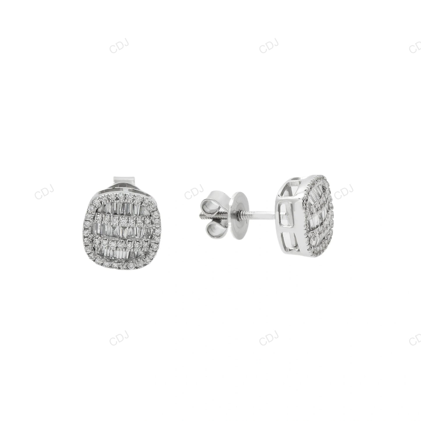 Gold Cluster Baguette Lab Grown Diamond Stud Earrings