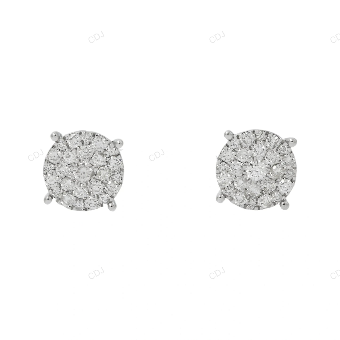 Round Cluster Lab Grown Diamond Gold Stud Earrings