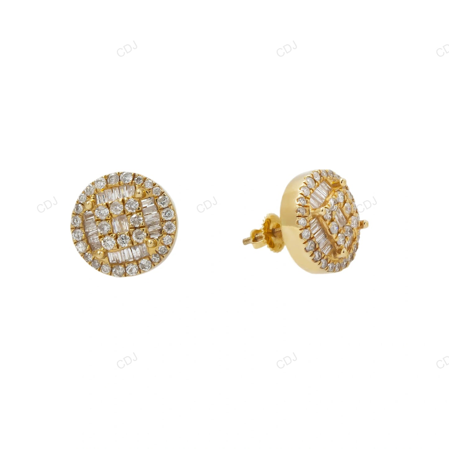 Baguette Lab Grown Diamond Cluster Gold Stud Earrings