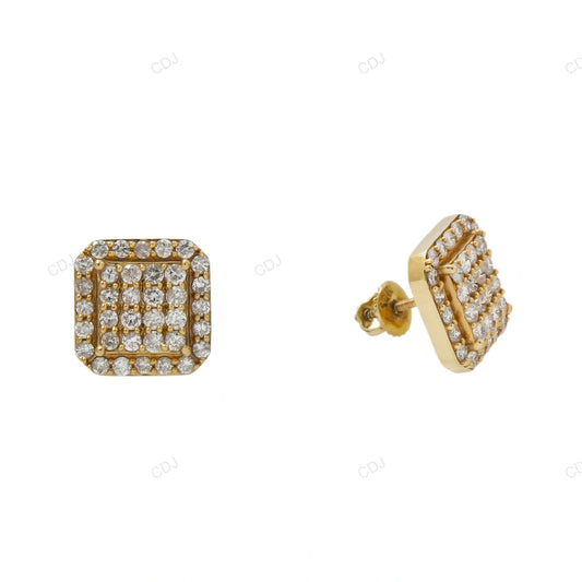 Square Lab Grown Diamond Yellow Gold Stud Earrings