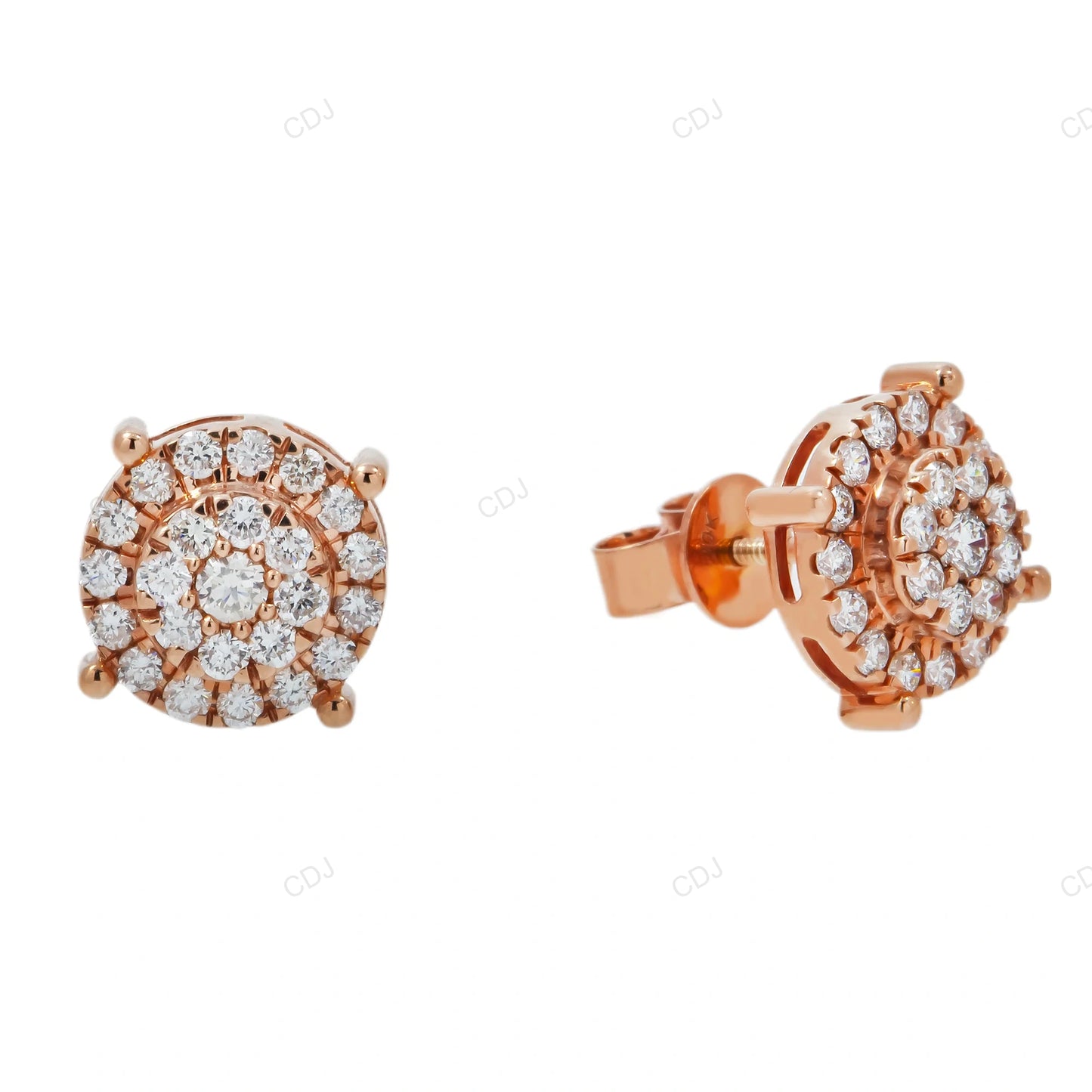 Rose Gold Lab Grown Diamond Floral Cluster Stud Earrings