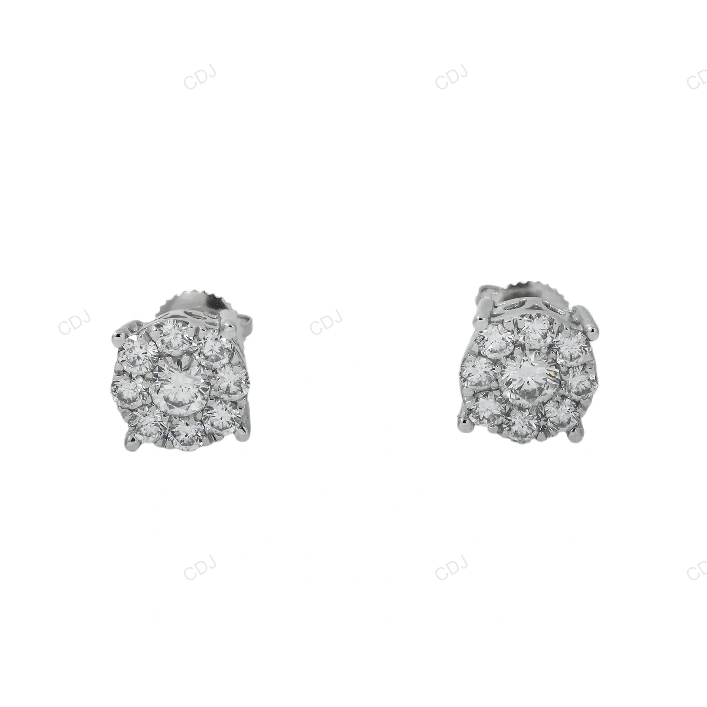 14k Gold Round Lab Grown Diamond Cluster Earring