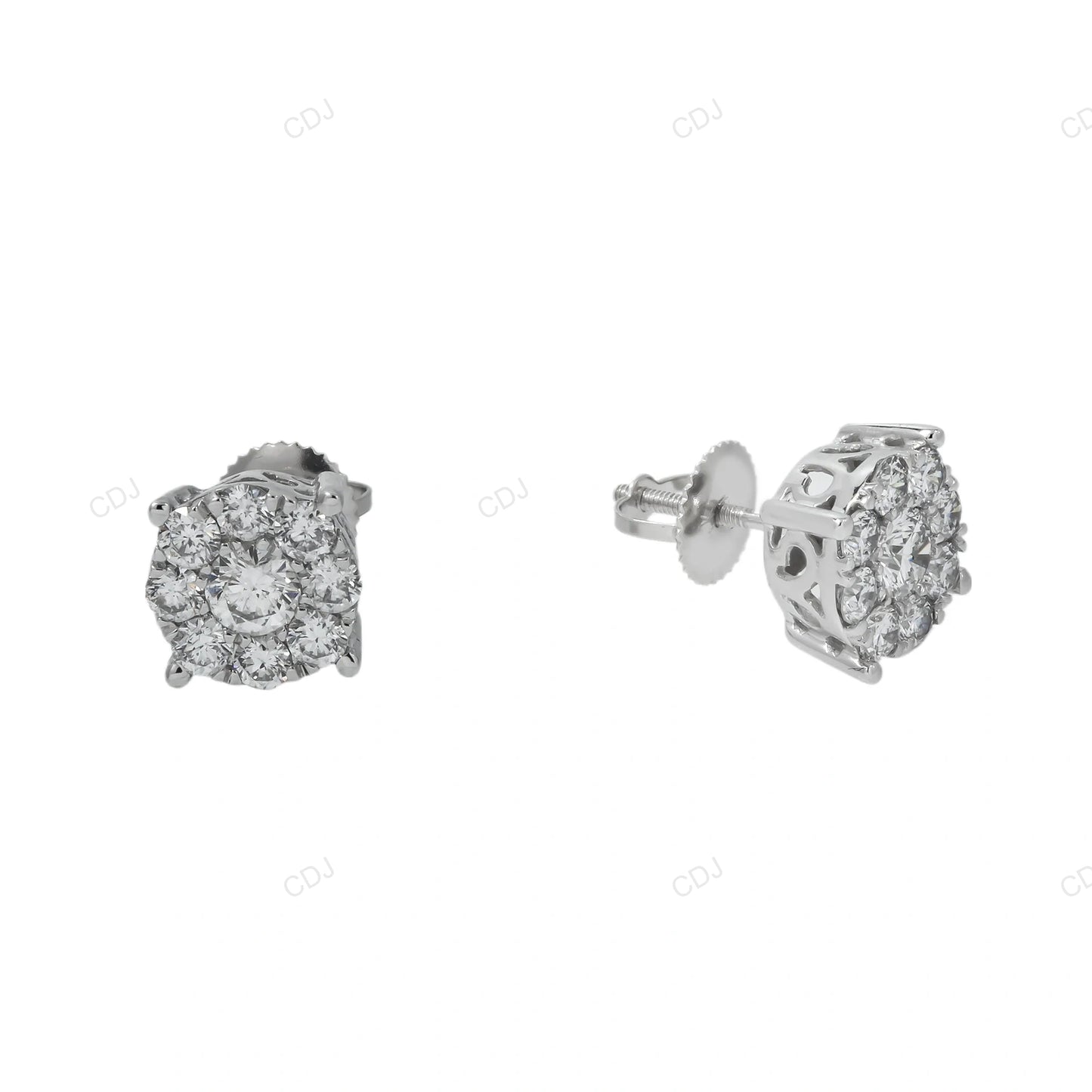 14k Gold Round Lab Grown Diamond Cluster Earring