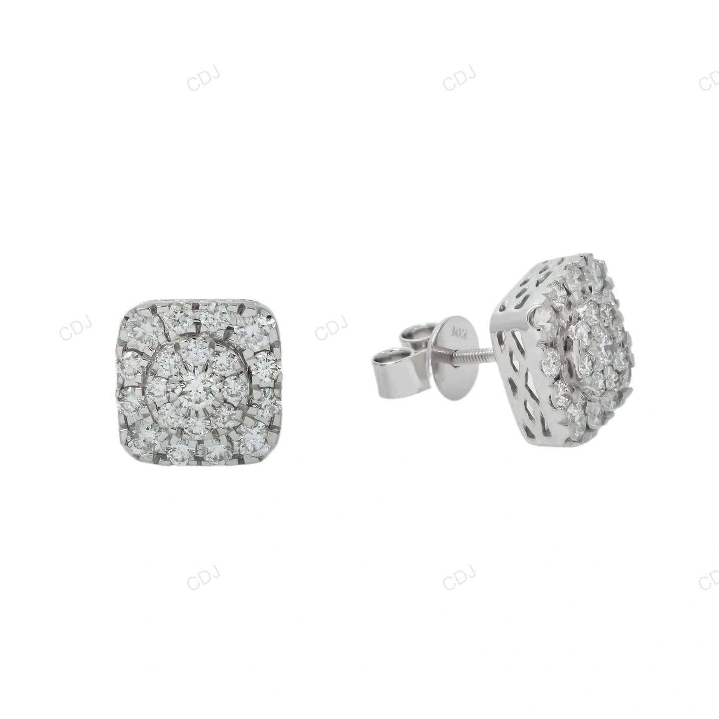Round Lab Grown Diamond Cluster Square Gold Earring