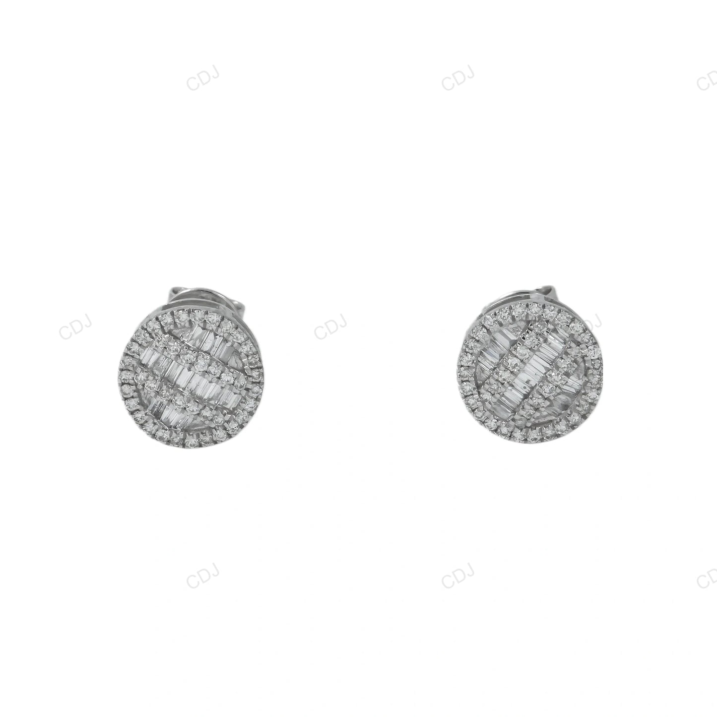 Round Baguette Lab Grown Diamond Cluster Gold Earring