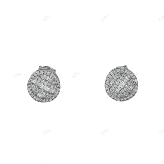 Round Baguette Lab Grown Diamond Cluster Gold Earring hip hop jewelry customdiamjewel